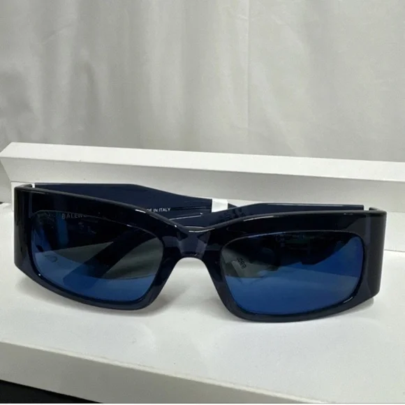 BALENCIAGA Blue Mirrored Geometric Unisex Sunglass BB0328S 004 New no case .R14A - Picture 10 of 10